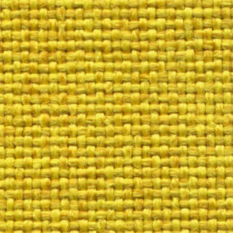Yellow woven fabric texture displaying a plain grid pattern with visible threads and a matte finish, featuring imprinted text.