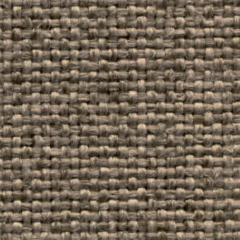 Woven fabric texture, warm gray-brown linen or jute, regular grid pattern with heathered tonal variations and brand text "bross > fabric."
