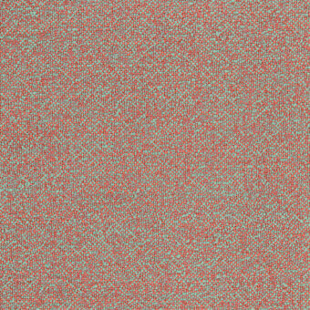 Woven fabric sample, teal and coral fibers, dense speckled pattern; text reads "bross > fabric (c) fabthirty plus > col. 47" in lower left.