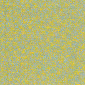 Woven fabric sample, warm yellow and muted blue, speckled texture with slub yarn construction; brand “fabthirty plus”, color 49.