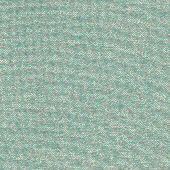 Woven turquoise fabric sample with beige speckles, dense matte texture, linen blend, brand label “bross > fabric” visible, neutral background.