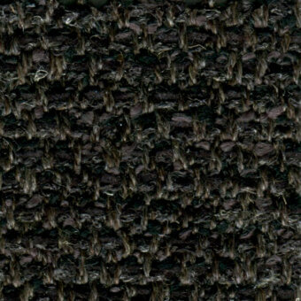 Dark woven fabric texture with irregular pile, charcoal and plum tones, complex nubby weave, matte finish, label reads “bross > fabric”.