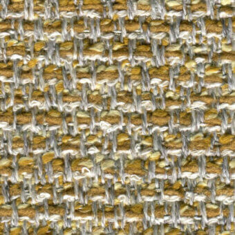 Woven tweed fabric texture in golden-brown and light gray with a dense, raised weave and nubby fibers; label reads "bross > fabric (c) savanna > col. 442".