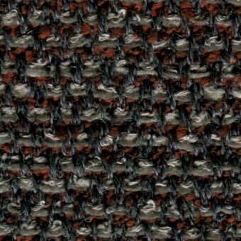 Tweed-like fabric texture in charcoal gray, reddish-brown, and olive green with irregular weave; identified as “bross savanna col. 672”.