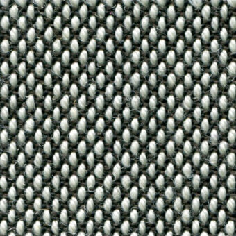 Steelcut Trio fabric, dark gray and off-white, displays a dense, looped grid weave with a matte finish.
