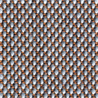 Woven fabric texture, orange-brown and gray threads, tight grid pattern with rounded knots, looped pile construction, steelcut trio col. 425.