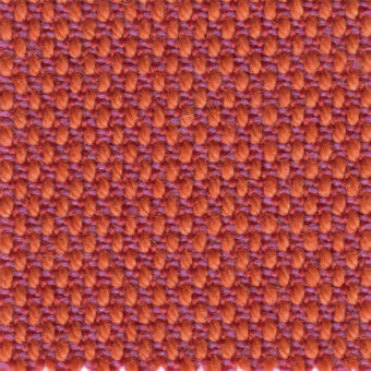 Woven fabric, terracotta and dusty rose, grid pattern; tight linen weave with color 553 label by bross, studio shot textile detail.