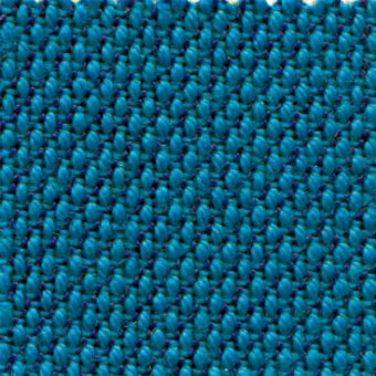 Bross steelcut trio fabric, teal blue double-cloth with vertical ribbing and a nubby texture, col. 865 label visible.