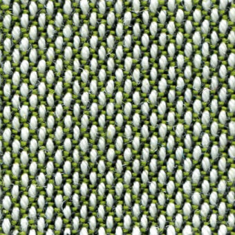 Woven fabric texture, green and off-white yarns, open-hole grid pattern; bross steelcut trio col. 915 label visible, matte finish.