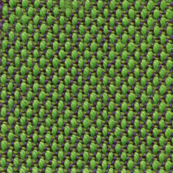 Lime green boucle fabric texture with raised knots, displaying a geometric pattern and “bross fabric” label, col. 953.