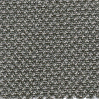 Gray woven fabric texture with a cut-pile loop and linear pattern, heathered tonal variations, and small steelcut textile identification.