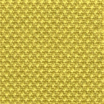 Woven fabric texture, warm yellow tone, grid pattern with raised nubby surface; swatch card detail includes “steelcut col. 435”.
