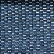 Woven textile sample with a dark and light blue grid pattern, featuring a simple over-under weave and CPRN Homood outdoor collection labeling.