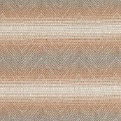 Terracotta and gray chevron textile pattern with off-white stripes, featuring a coarse woven texture and repeating zigzag motif.