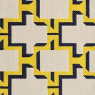 Geometric rectangular pattern in off-white, yellow, and navy blue with recessed and projected shapes; includes “cprn homood co1026 col.” text.