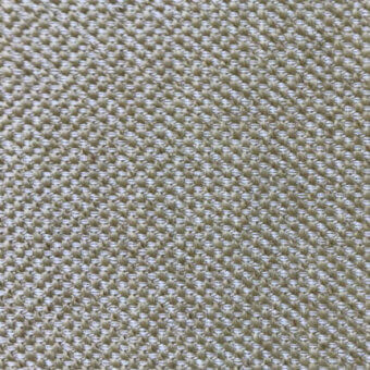 Beige marluck fabric texture with open mesh weave, featuring a speckled appearance and diagonal thread grid for durable upholstery.