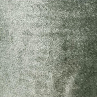 Grayish-green pile velvet fabric sample with mottled texture, uneven pile height, and subtle tonal variations; “casa casati” label visible.