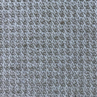 Gray geometric fabric with olive and silver-blue heathered weave, dense plain texture, matte finish, identified as casa casati poul fabric.