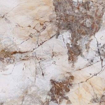 Cattelan Italia Crystalart Marble CYM6 2048, Cotopaxi finish, creamy white with dark brown and gray veining, honed texture.
