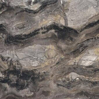 Crystalart OroBico 2049 marble texture features gray, beige, black, and gold swirling veins with a polished finish.