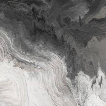 Grayscale marbled texture with swirling black, gray, and white patterns; dynamic composition transitions from dark upper tones to lighter shades below.