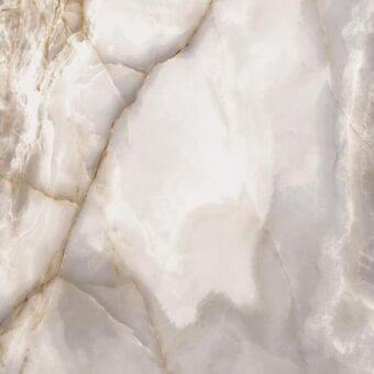Alabastro ceramic texture with creamy white and golden veins, displaying a polished, glossy finish and irregular angular patterns.