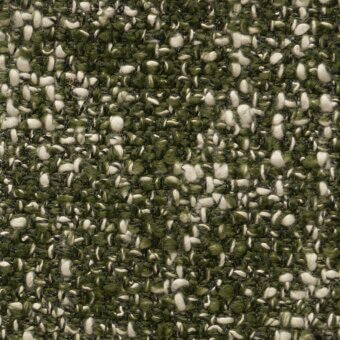 Olive green and off-white tweed fabric sample displaying a dense, speckled weave and nubby texture, from the cierre1972 collection.