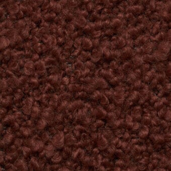 Reddish-brown looped stretch fabric texture with a dense, coiled pile and subtle sheen, displaying a plush, voluminous surface.