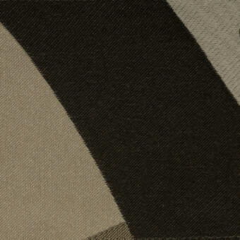 Geometric textile sample with diagonal brown and black bands, tightly woven texture, and subtle sheen; labeled “allure” fabric.