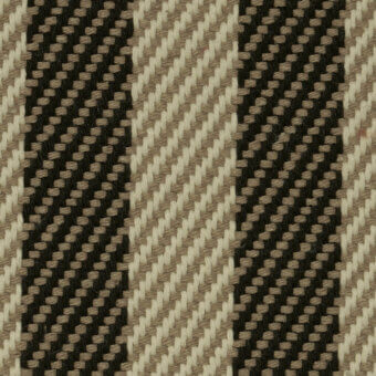 Woven fabric sample, beige and brown herringbone pattern, textured nubby surface with diagonal and vertical lines, studio lighting.