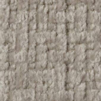 Dense looped fabric texture in gray-beige with a subtle grid pattern and heathered tonal variations, featuring a matte, slightly fuzzy surface.