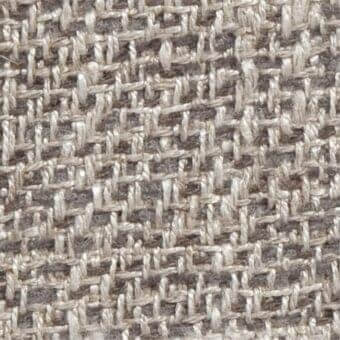 Woven fabric sample, muted gray and beige tones, irregular nubby texture with horizontal and vertical threads, possibly linen blend.