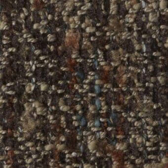 Tweed fabric sample, brown and blue, dense woven texture with nubby fibers; Costantini Pietro m43 collection fabric.