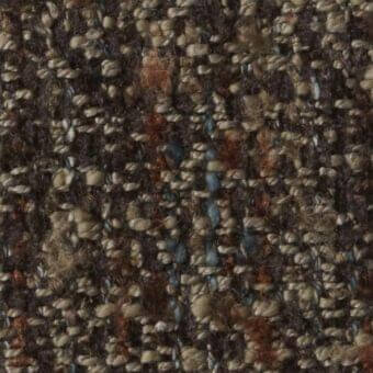 Costantini Pietro fabric sample, brown and beige woven texture, irregular pattern with rust and blue accents, heathered wool blend.