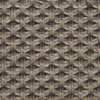 Geometric fabric sample, beige and gray tones, dense woven texture with interlocking circles and squares, Constantini Pietro m63.