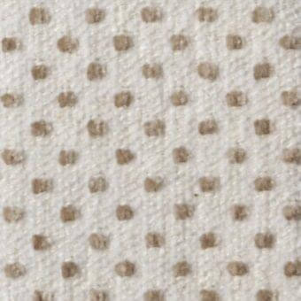 Cream fabric sample with irregular brown dot pattern, woven texture, and grid structure; Costantini Pietro m74 fabrics collection.