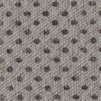 Fabric swatch, light gray wool blend, with irregular dark brown dotted pattern and subtle nubby texture, studio shot, Constantini Pietro m75.