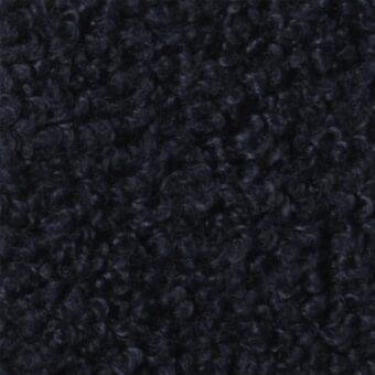 Dark blue looped fabric texture with dense, irregular curls and a heathered yarn effect, exhibiting a plush and tightly woven construction.