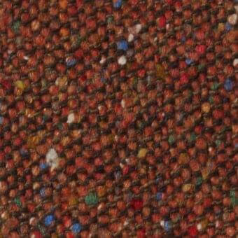 Brown woven fabric sample with speckled texture, featuring orange, red, yellow, blue, and cream threads; n05 from Constantini Pietro collection.