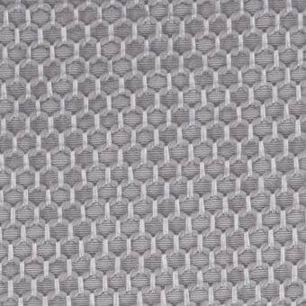 Gray geometric fabric texture, “l01” Costantini Pietro, woven honeycomb pattern with raised details and subtle sheen.
