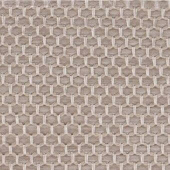 Costantini Pietro fabric l03, beige hexagonal geometric pattern, tight woven texture with subtle sheen and off-white outlining.