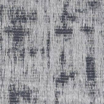 Gray and dark blue textile sample with a dense, vertical geometric weave featuring rectangular blocks and linear elements.