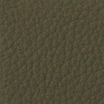 Olive-green leather sample with a dense, pebbled grain and matte finish, displaying a diagonal scratch and “906” designation.