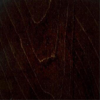 Dark wood casegood material with straight grain, exhibiting brown to black tones and subtle linear markings, polished finish.