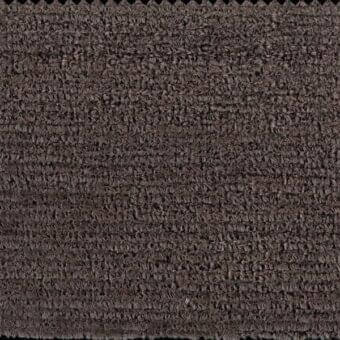 Dark brown woven fabric texture with nubby loops, tight compact weave, jagged and trimmed edges, matte finish, studio sample with text details.