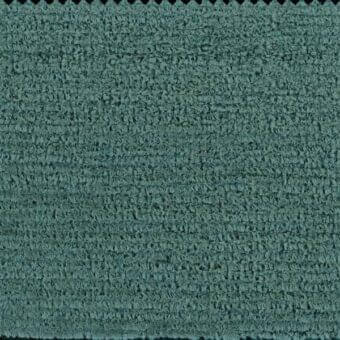 Teal looped pile fabric sample with black geometric border, featuring subtle horizontal striations and a dense, irregular texture.