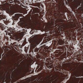 Rosso Levanto marble texture with reddish-brown base and irregular white veins, polished surface displaying swirling patterns.