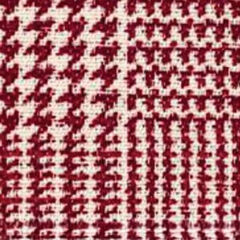 Burgundy and off-white geometric fabric texture with vertical stripes and block motifs, displaying a nubby weave; “egoitaliano” branding visible.