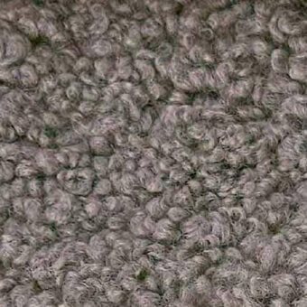 Lamby fabric texture, muted gray-purple looped pile, dense heathered surface with irregular nubby loops, soft plush high-pile construction.