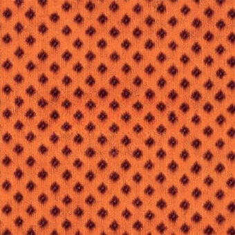 Orange textile with repeating dark brown floral motif, woven texture, consistent all-over pattern, egoitaliano bounce fabric detail.
